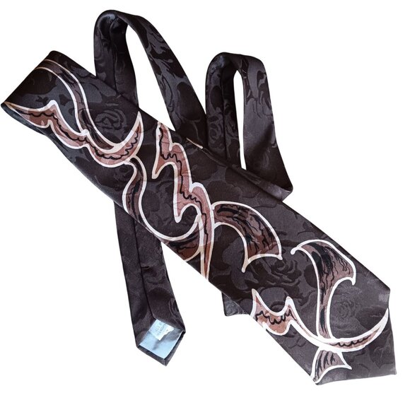 Burma Bibas repro Vintage 1926 Floral Abstract Brown Silk Tie Deco Print - Picture 1 of 4